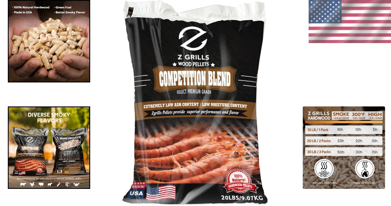 100% Natural Hardwood Wood Pellets for Smoker Grill - 20lbs - Flavorful & Clean