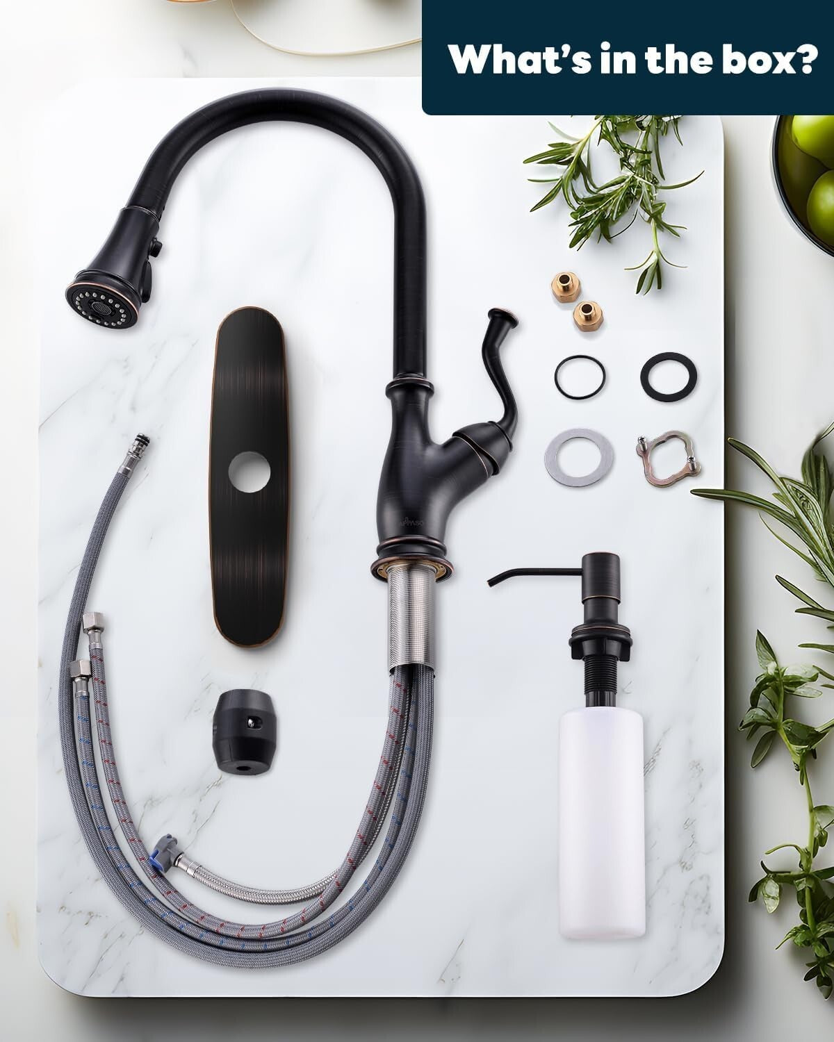 Elegant Oil Rubbed Bronze Kitchen Faucet with Pull-Down Sprayer & Soap Dispenser