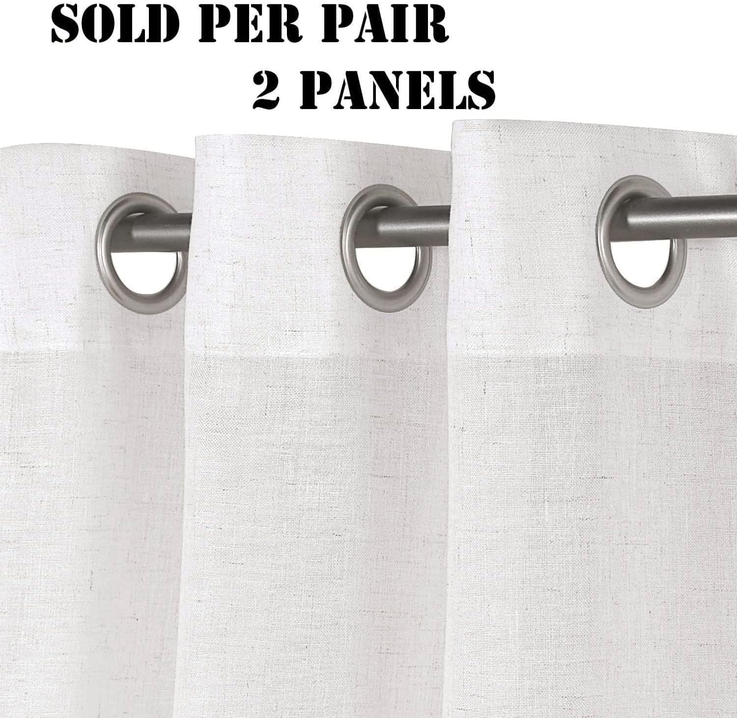 Soft Linen Sheer Curtains with Grommet Top – Elegant 2 Pack 52" x 96" Panels
