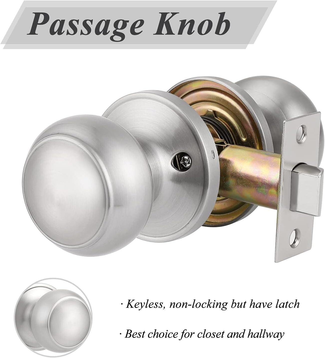 Elegant Brushed Nickel Round Door Knobs – 6 Pack Passage Handles for Interiors