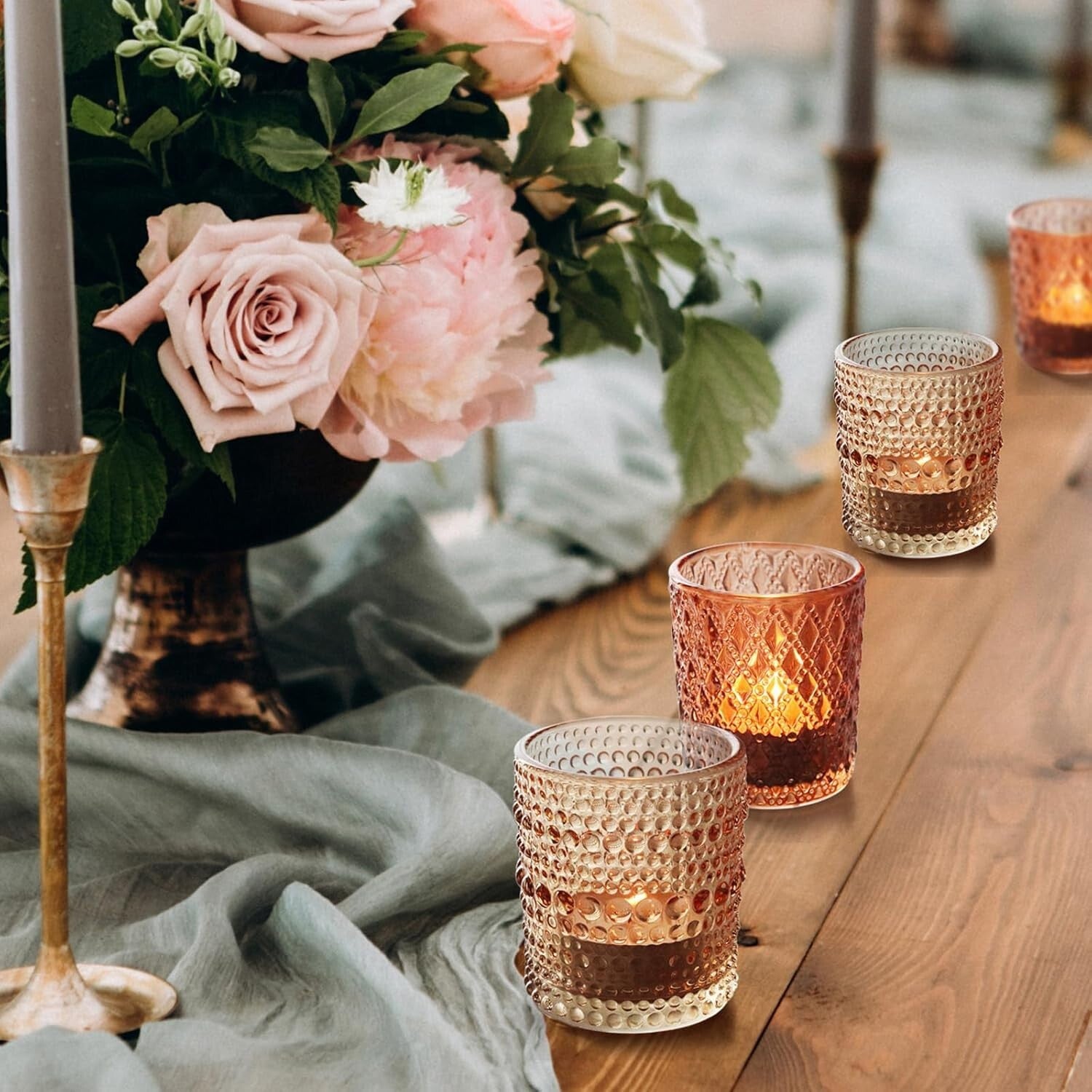 Durable 24-Piece Glass Candle Holders Set - 3 Patterns, Perfect for Centerpieces