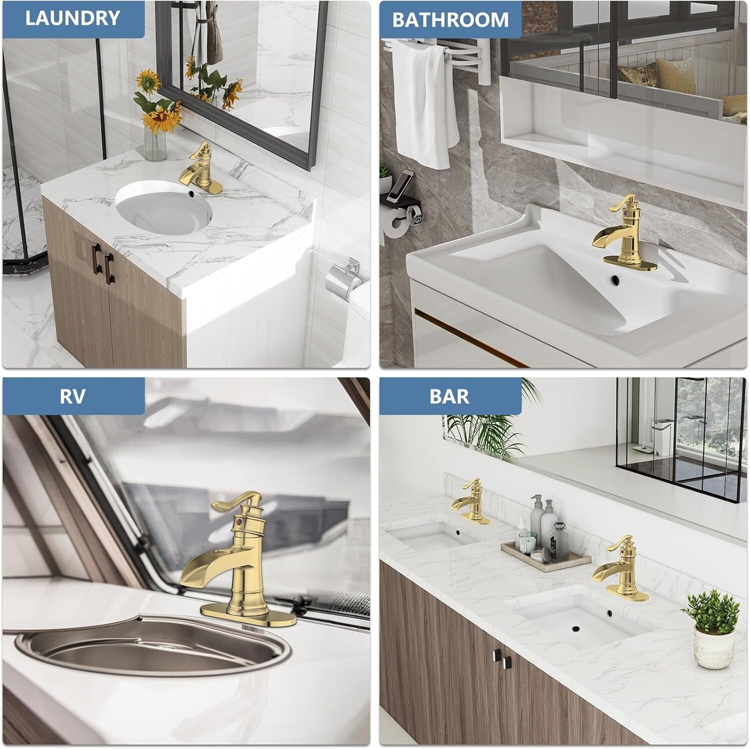 Brushed Gold Waterfall Sink Faucet - Durable Brass, Single Handle, All-Inclusive