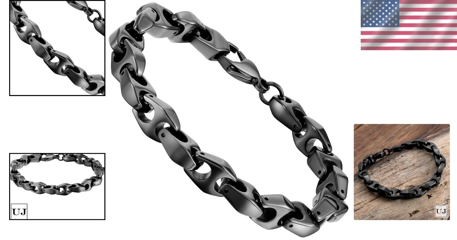 Stylish Men's Tungsten Carbide Bracelet - Heavy 3-Sided Links, Polished Finish