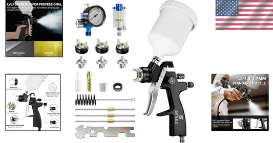 Efficient LVLP Paint Sprayer Kit for Cars & Home Renovation, 1.3-1.7mm Nozzles