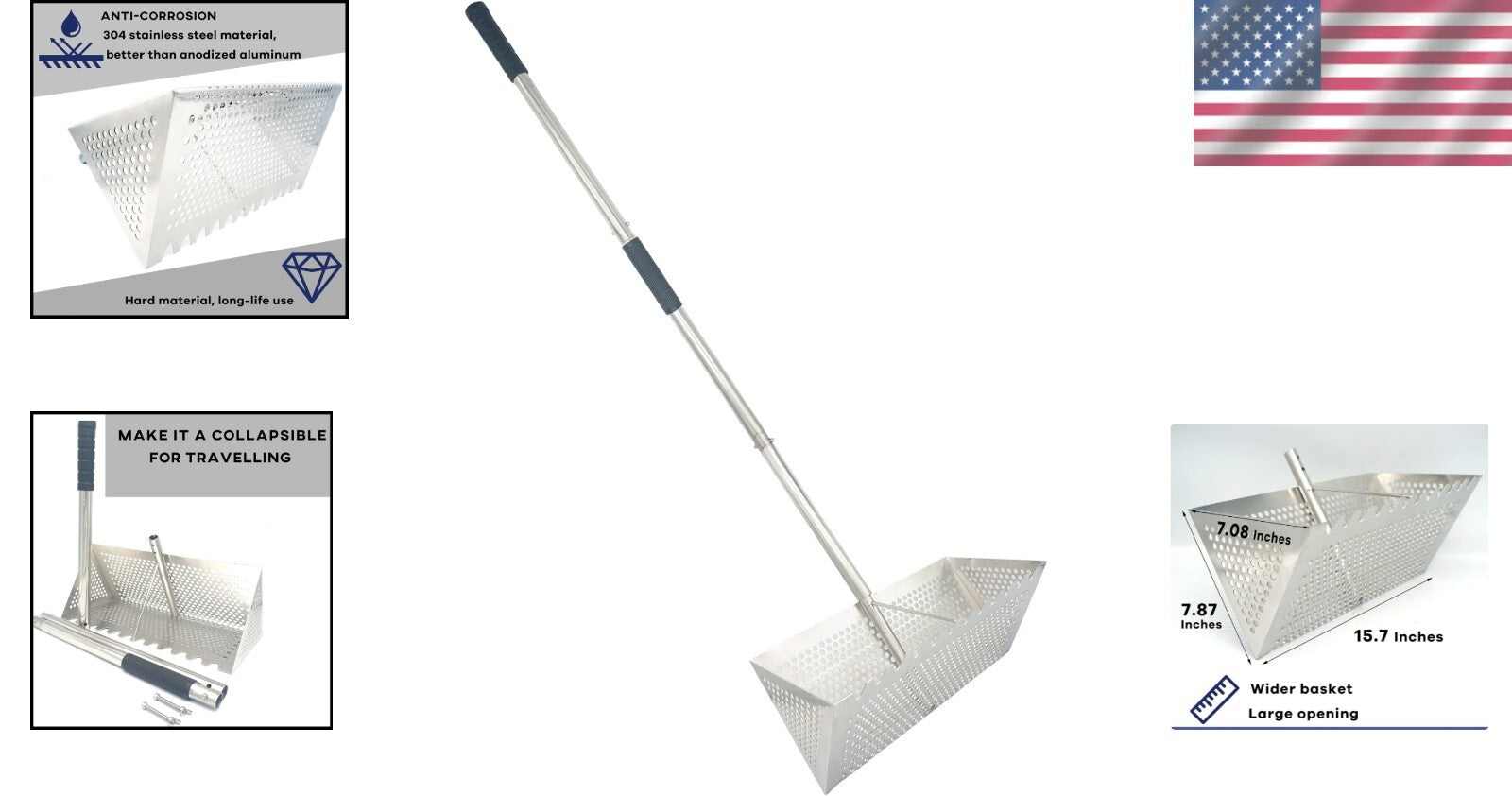 Efficient Sand Crab Catcher – Sharp Tooth Rake, 47-Inch Detachable Handle