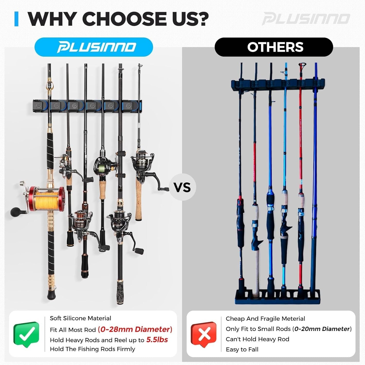 Heavy-Duty Fishing Rod Rack - V6 Holders for Garage & Stylish Organization