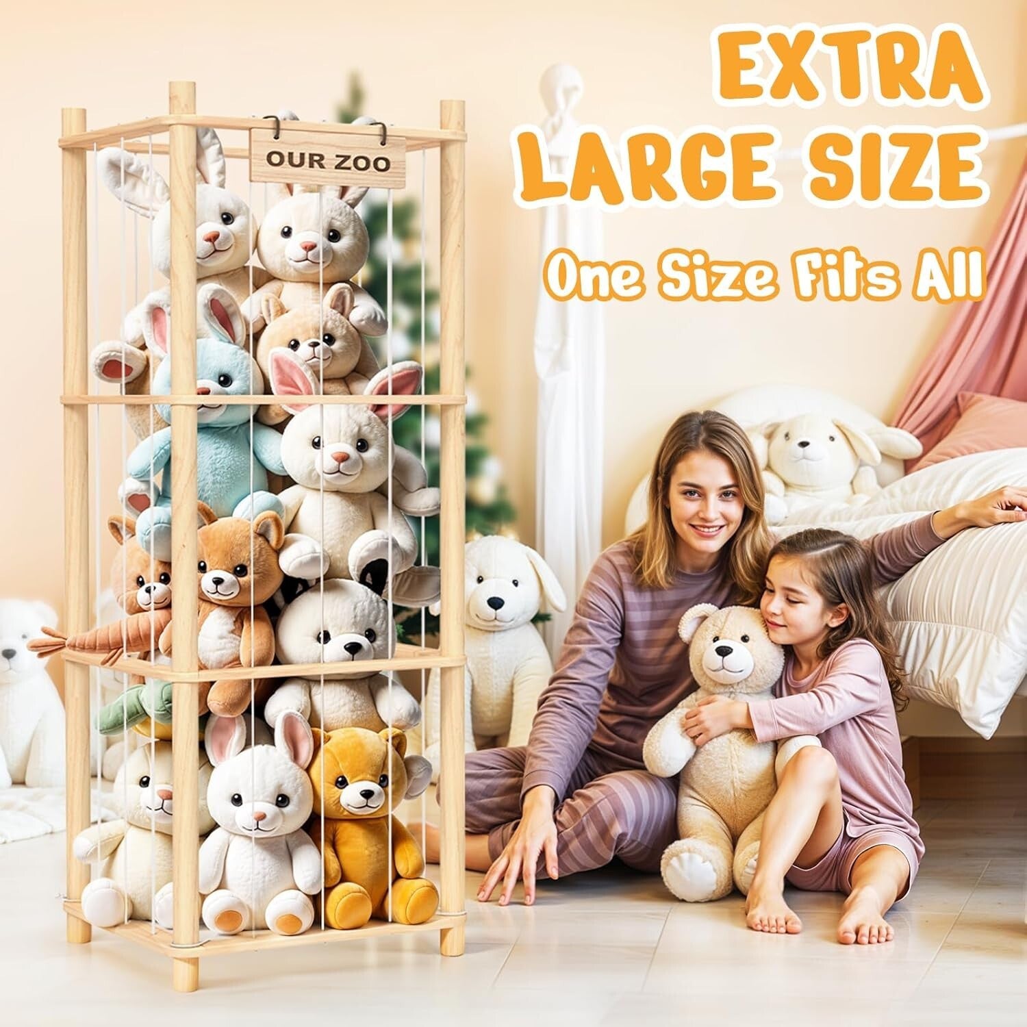 Durable Stuffed Animal Organizer with Personalizable Nameplate - 88 lbs Capacity