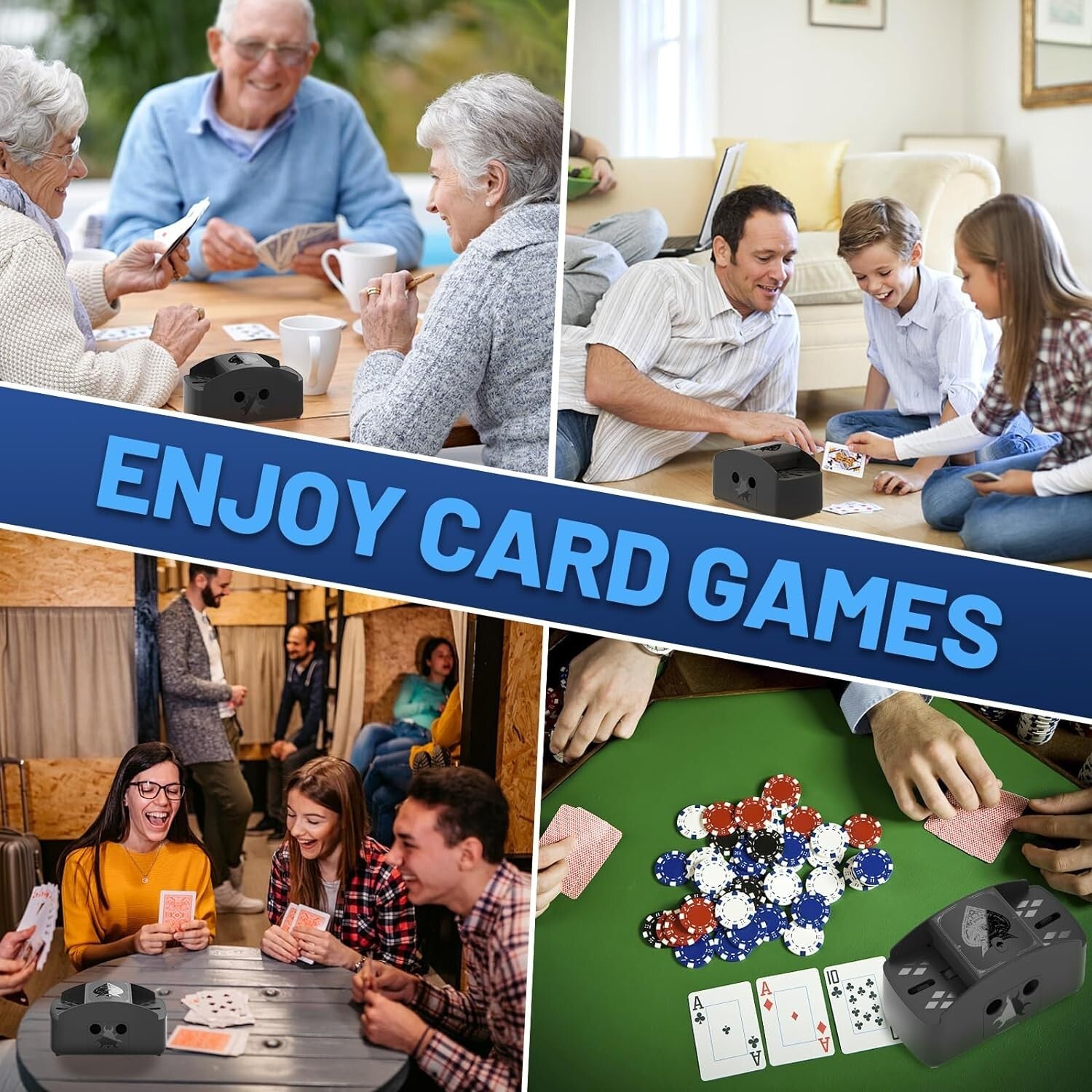 Portable Electric Card Shuffler - Lower Noise, 4 Decks, Ideal for All Card Games