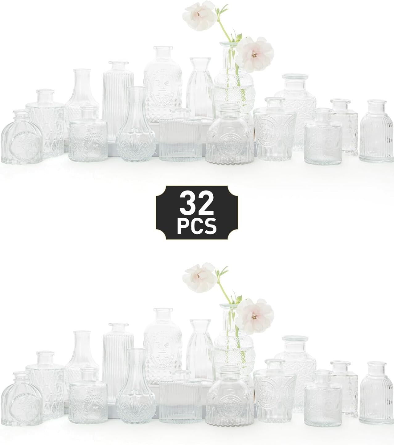 Charming Set of 32 Clear Glass Bud Vases – Ideal for Centerpieces and Gifts