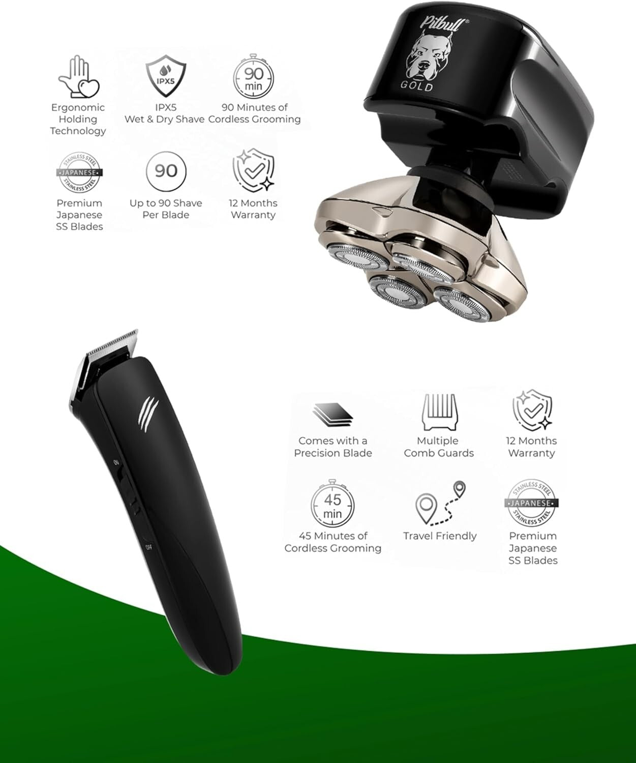 Versatile Pitbull Gold PRO 5-in-1 Shaver: Wet/Dry, Lightweight & Travel-Friendly