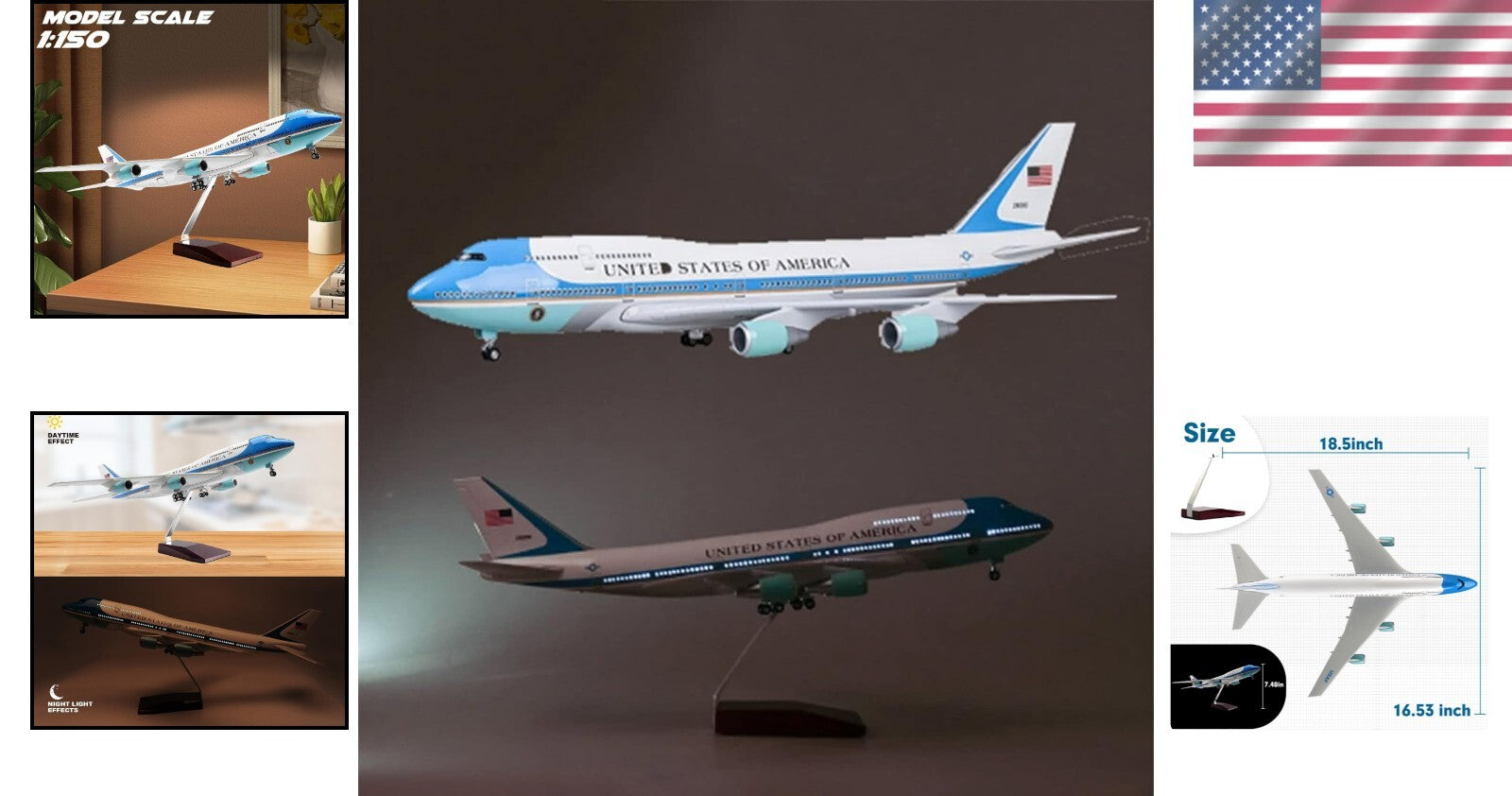 Elegant 18.5" Boeing 747 Diecast Airplane - Voice Control & Cabin Light Features