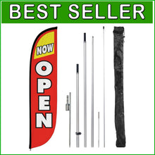 Load image into Gallery viewer, 12ft Feather Flag Kit - Bright Red &amp; Yellow Outdoor Business Promotion Banner