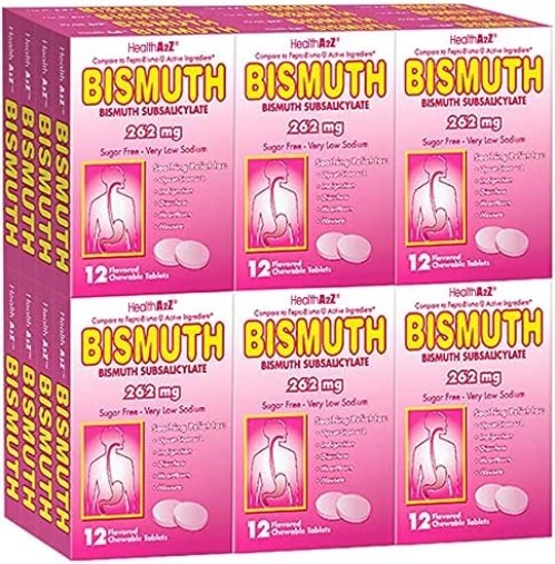 Bismuth Subsalicylate 262mg Chewable Tablets - 24 Pack for Fast Digestive Relief