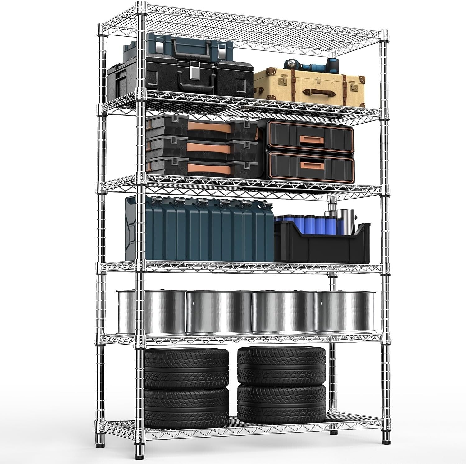 Durable 4080 lbs Wire Shelves - 6-Tier Organizer for Kitchen, Garage & Office