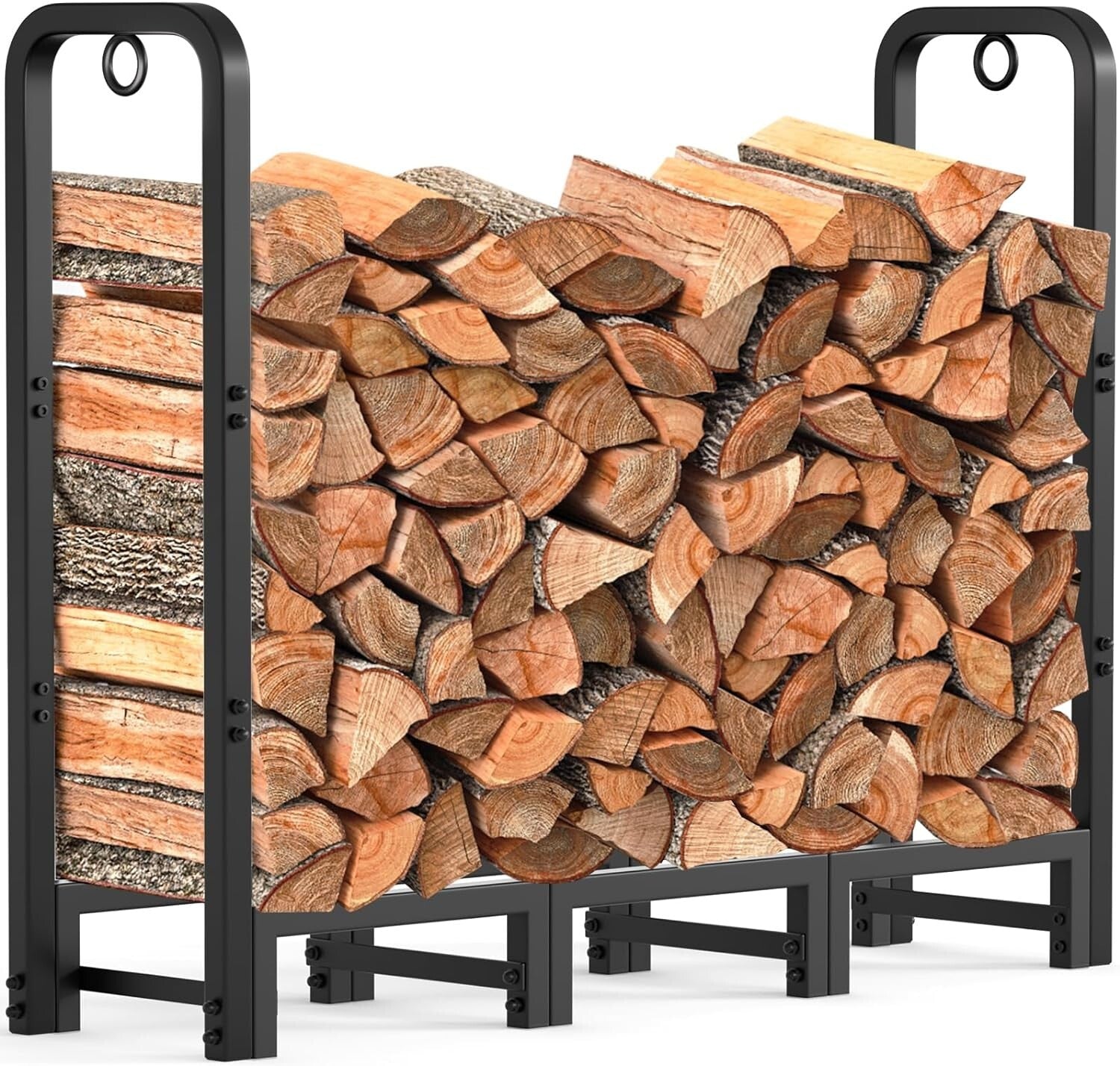Black Alloy Steel Firewood Rack - 4ft Log Holder for Outdoor & Indoor Use
