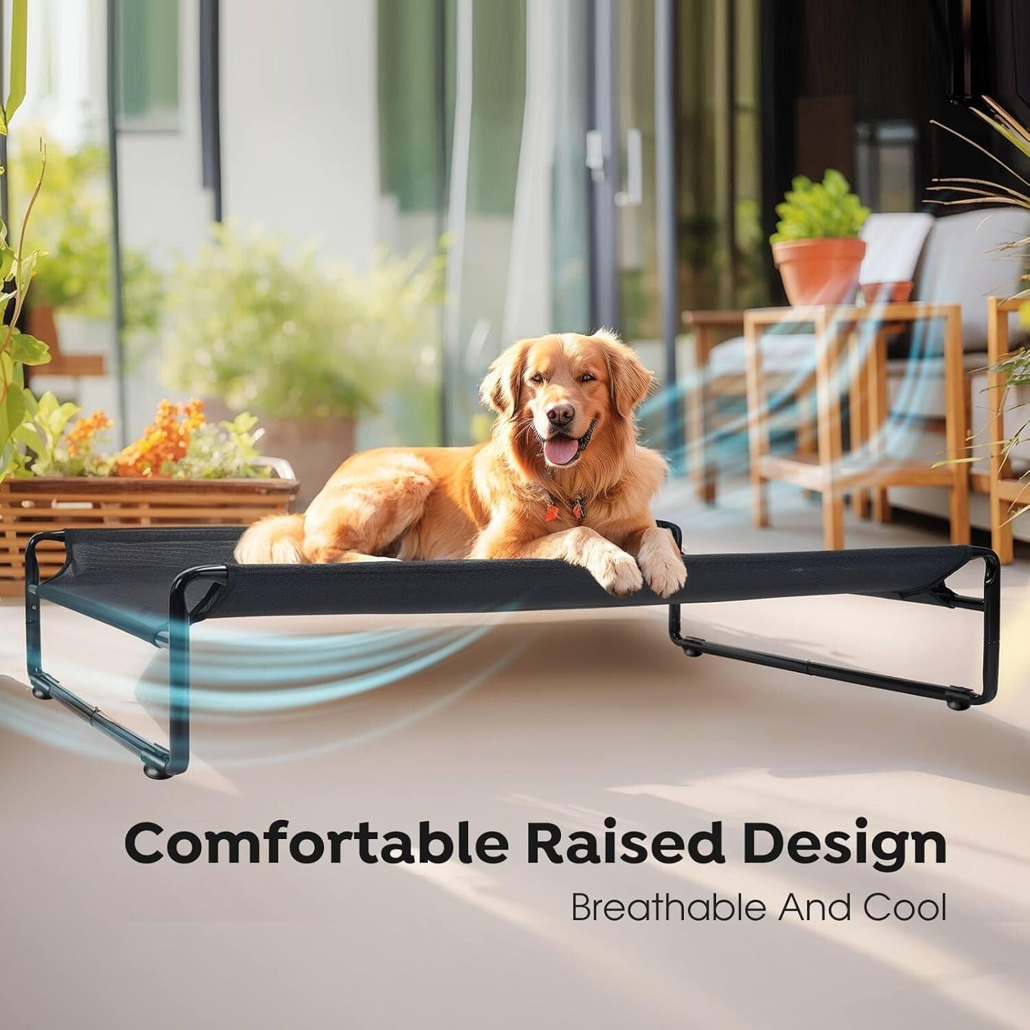 Portable Elevated Dog Bed with Anti-Slip Feet and Cooling Design for Large Dogs