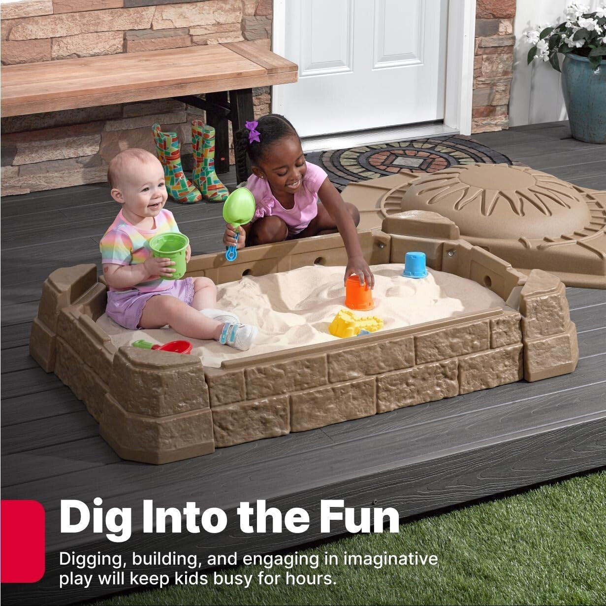 Outdoor Kids Sandbox with Built-In Seats & STEM Accessories for Creative Fun