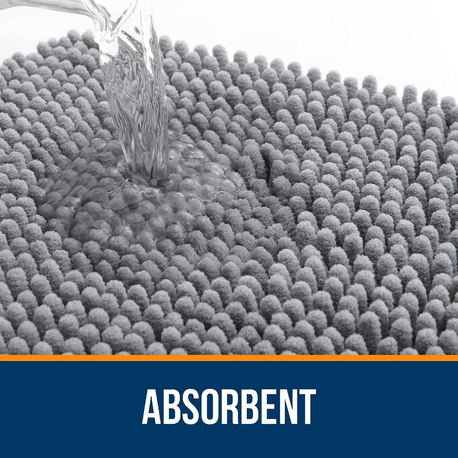 50x30 Grey Chenille Bath Mat - Extra Soft, Machine Washable with Rubber Backing