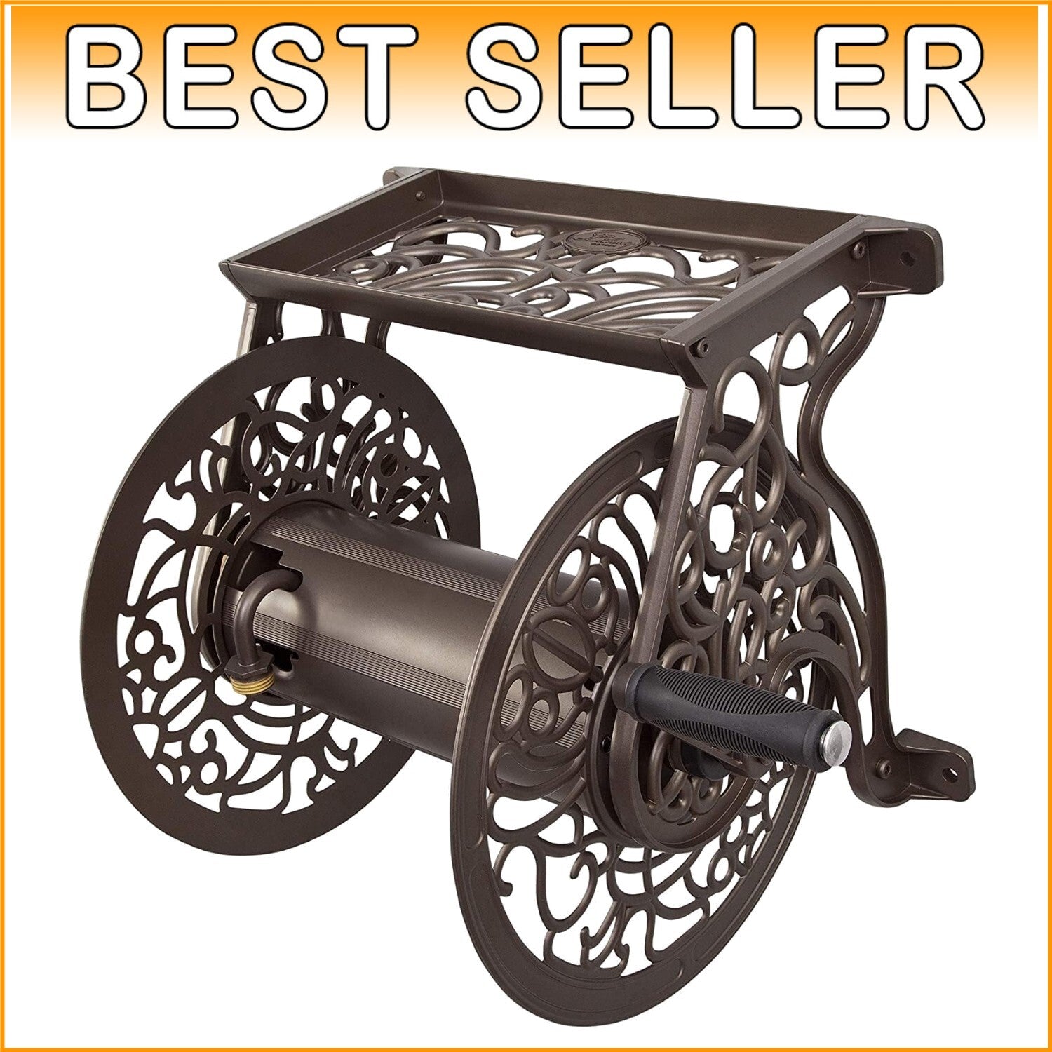 Elegant Bronze Cast Aluminum Wall-Mounted Garden Hose Reel - 125 ft Capacity