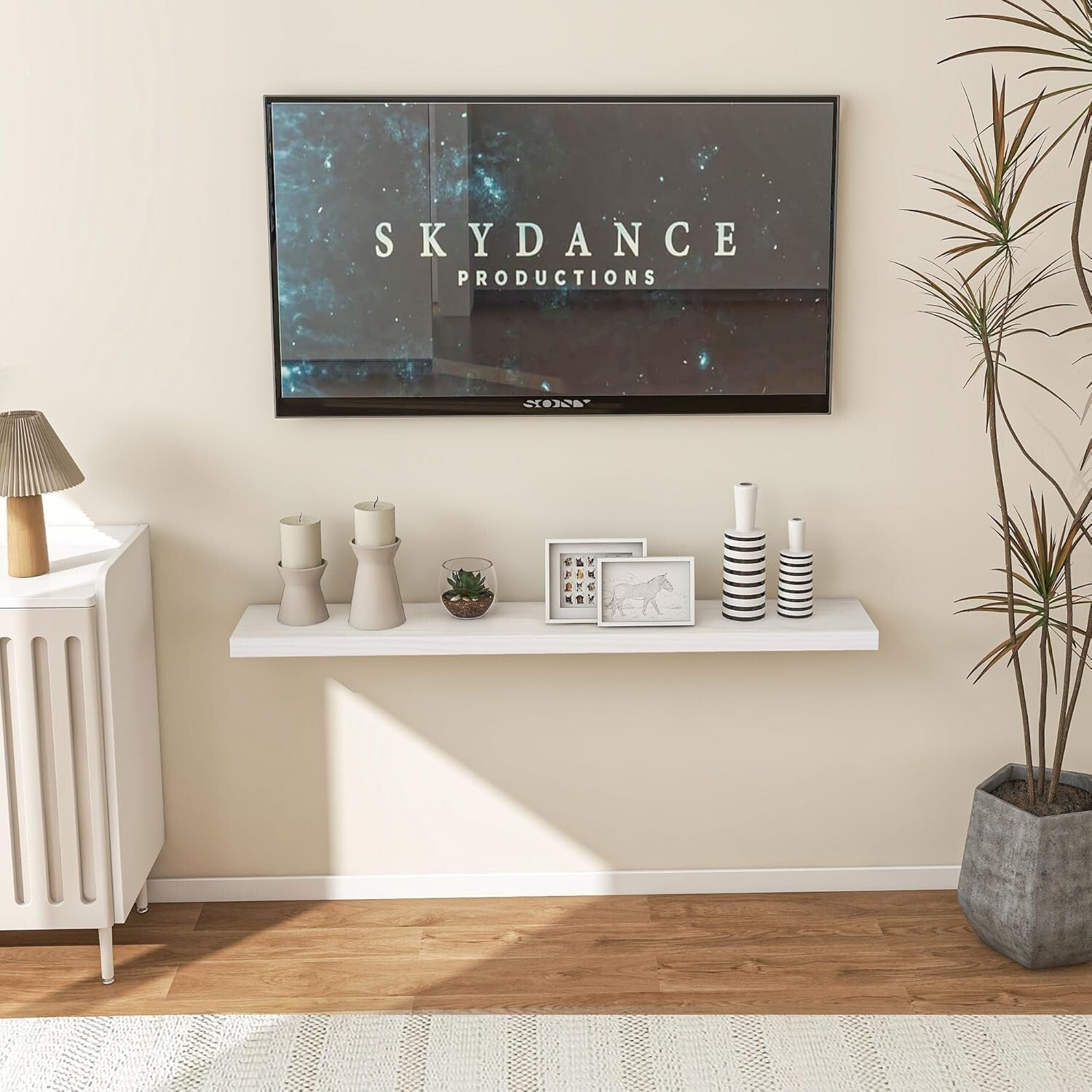 Deep Pine Wood Wall Shelf - Heavy-Duty Mounting Bracket for Functional Decor