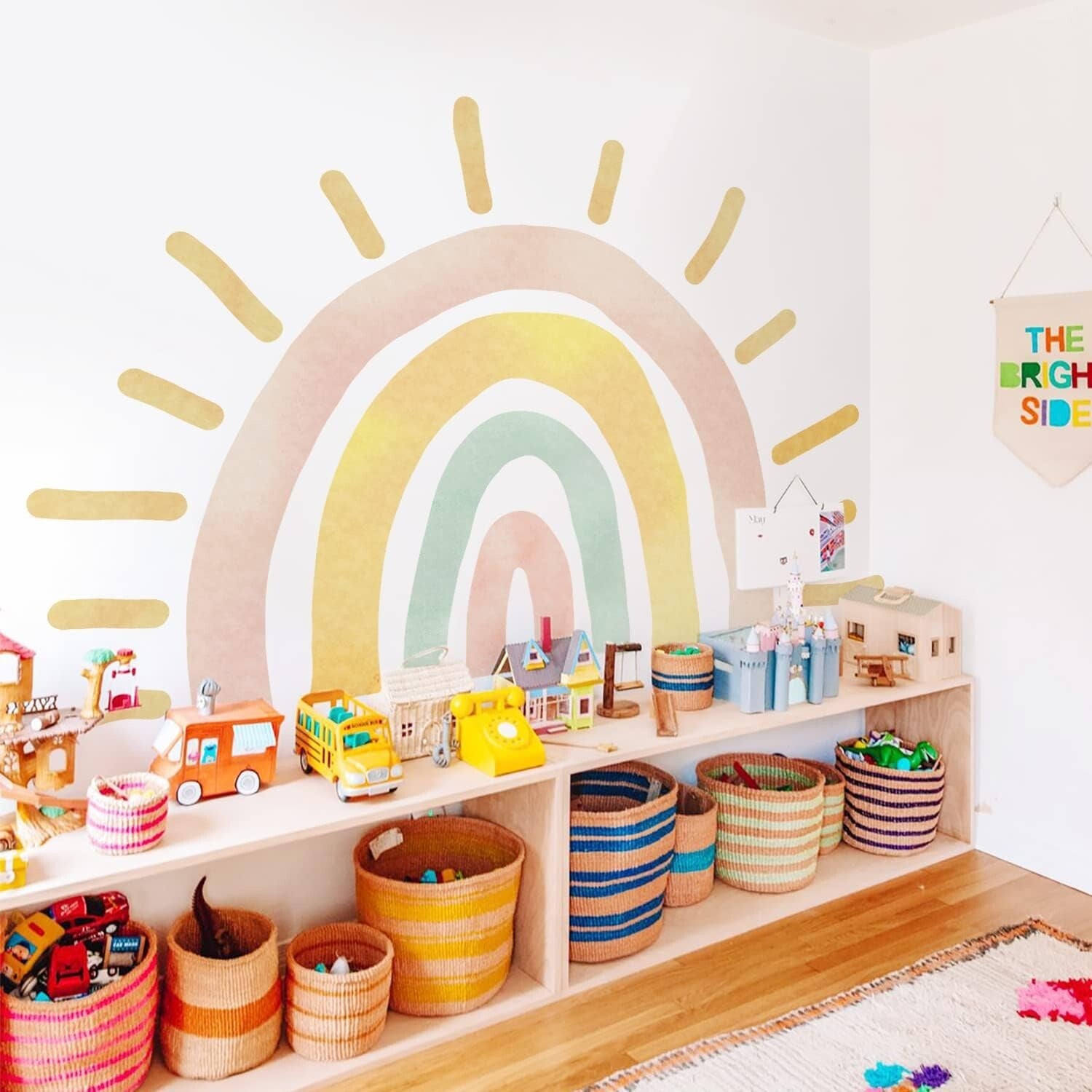 Fun Boho Rainbow Sun Wall Decals, Ideal for Kids' Playroom or Nursery Decor