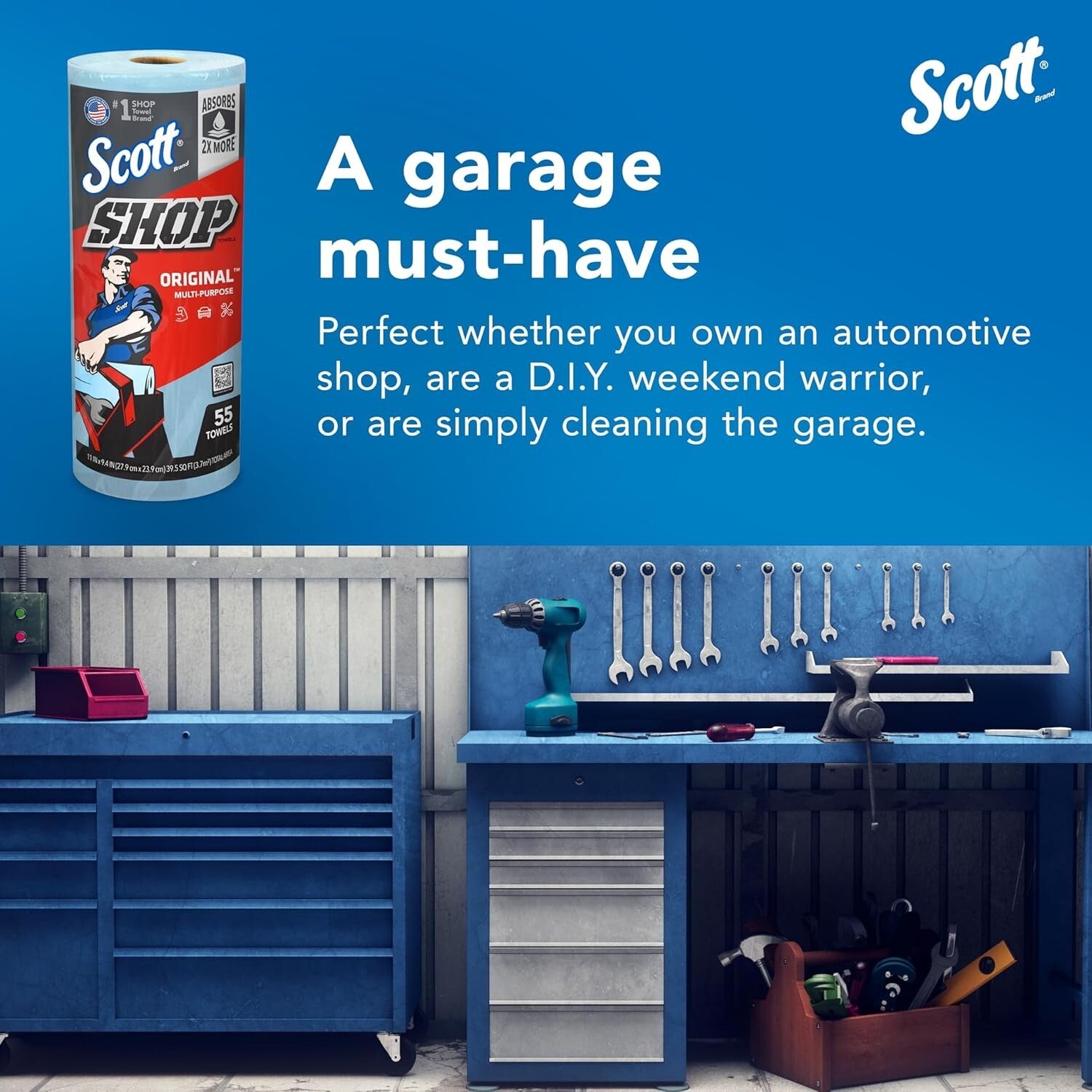 High Absorbency Scott Blue Shop Towels: 30 Rolls of 9.4" x 11" Perforated Sheets