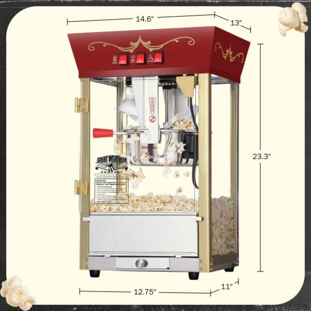 Antique-Style 8 oz Red Countertop Popcorn Machine for Festive Gatherings