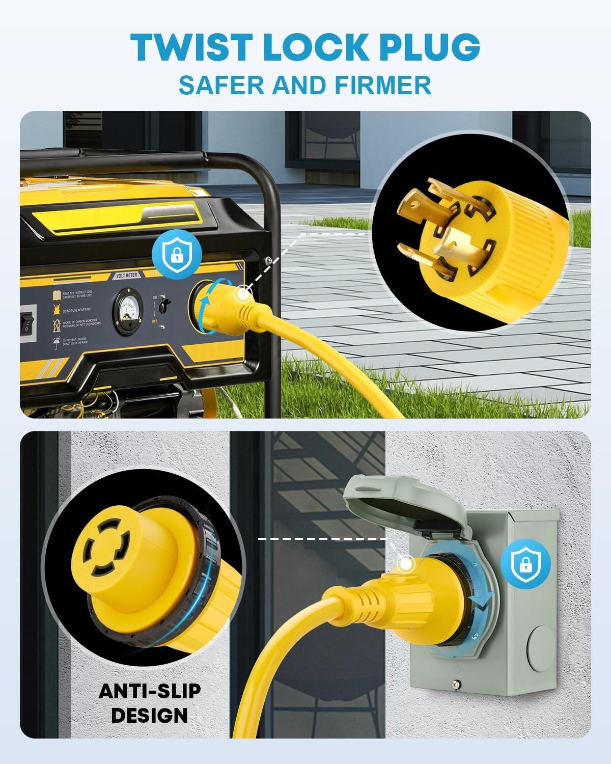 Reliable 30 Amp Generator Cord with Weatherproof Inlet Box & Organizer - 50FT