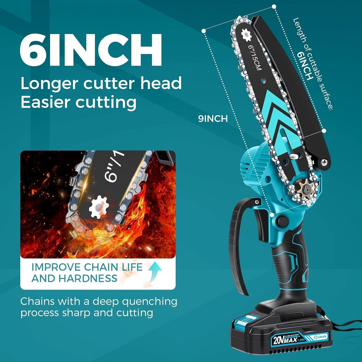 Rechargeable 6-Inch Mini Chainsaw with Dual Batteries - Ideal Father's Day Gift