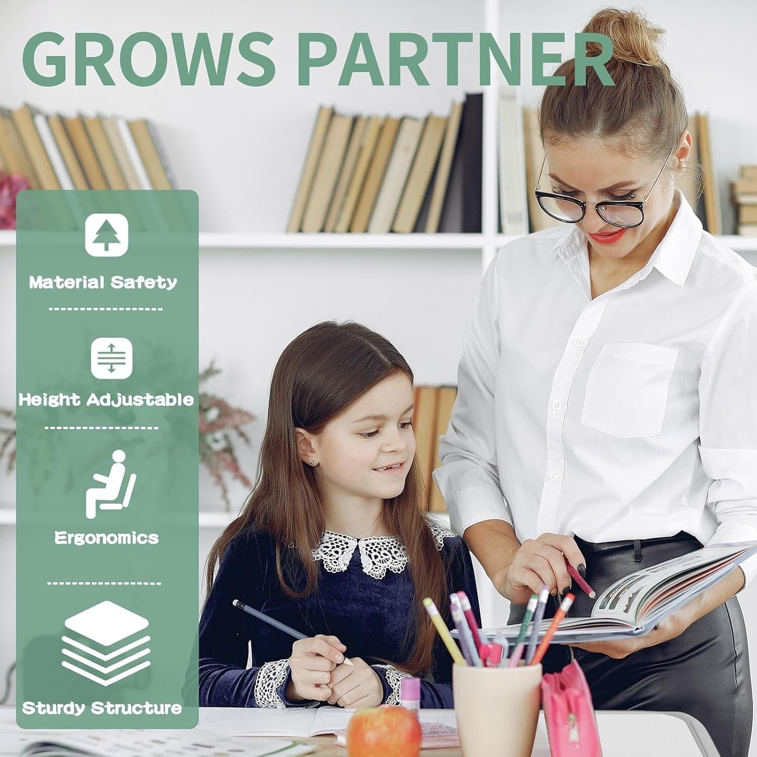 Durable Kids Desk and Chair Set with Adjustable Height and LED Lamp for Learning