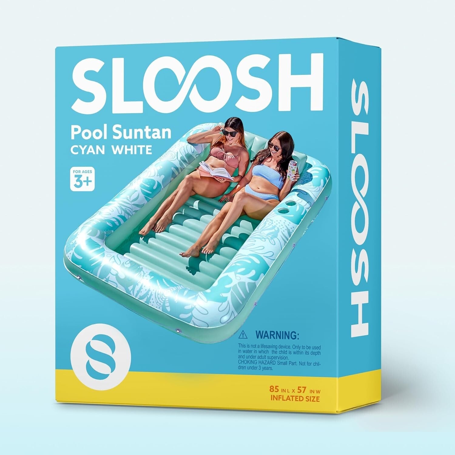 Cyan White Jumbo Inflatable Pool Lounger with Removable Pillow & Drink Holders