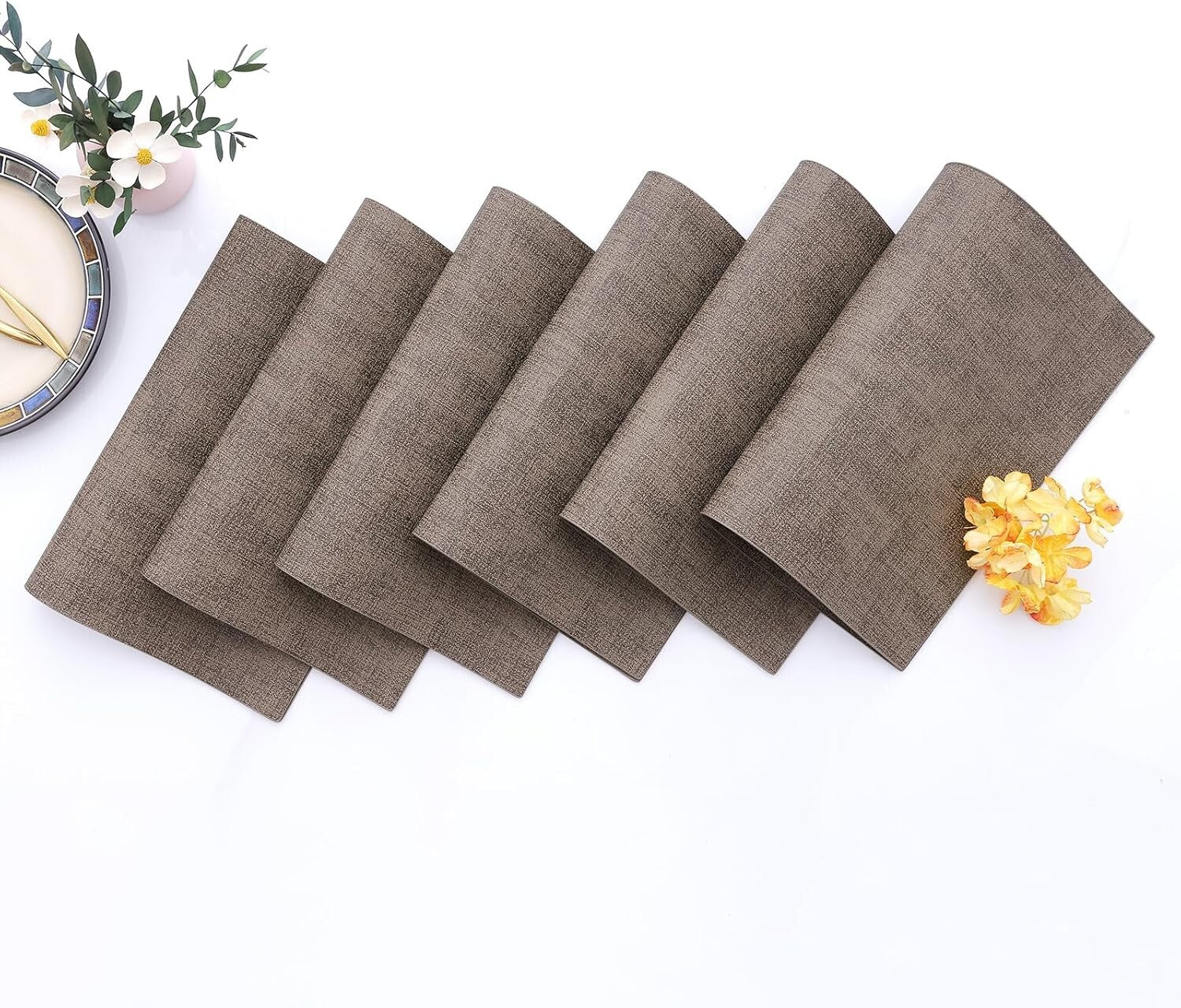Durable Heat Resistant Faux Leather Table Mats - Set of 8, Wipeable & Waterproof