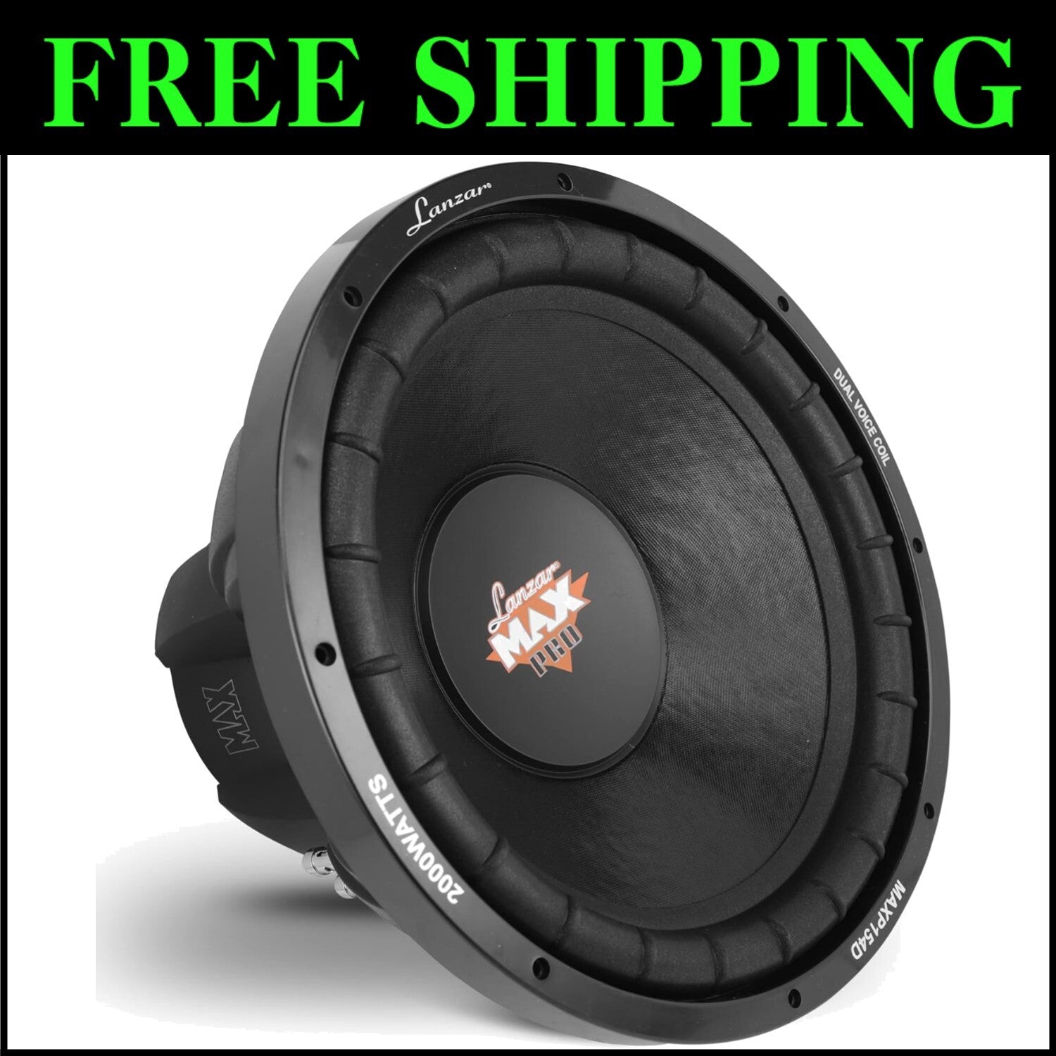 High-Performance 15" Car Subwoofer - Black Non-Pressed Cone & Remote Control