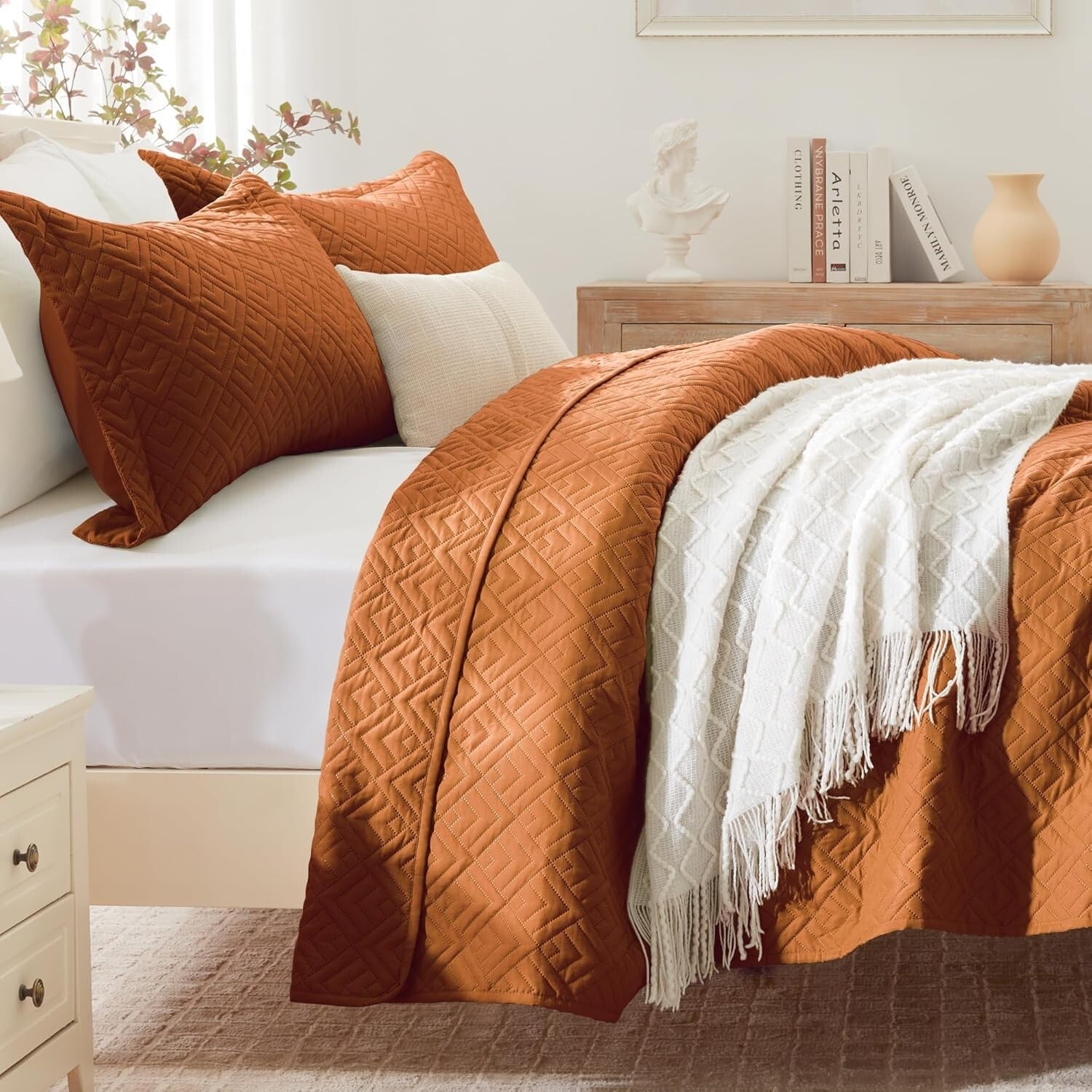 3-Piece King Size Coverlet Set in Soft Umber - Modern Elegance for Your Bedroom