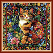 Load image into Gallery viewer, Beginners Colorful Flower Cat Cross Stitch Kit - Easy DIY Embroidery 18x18
