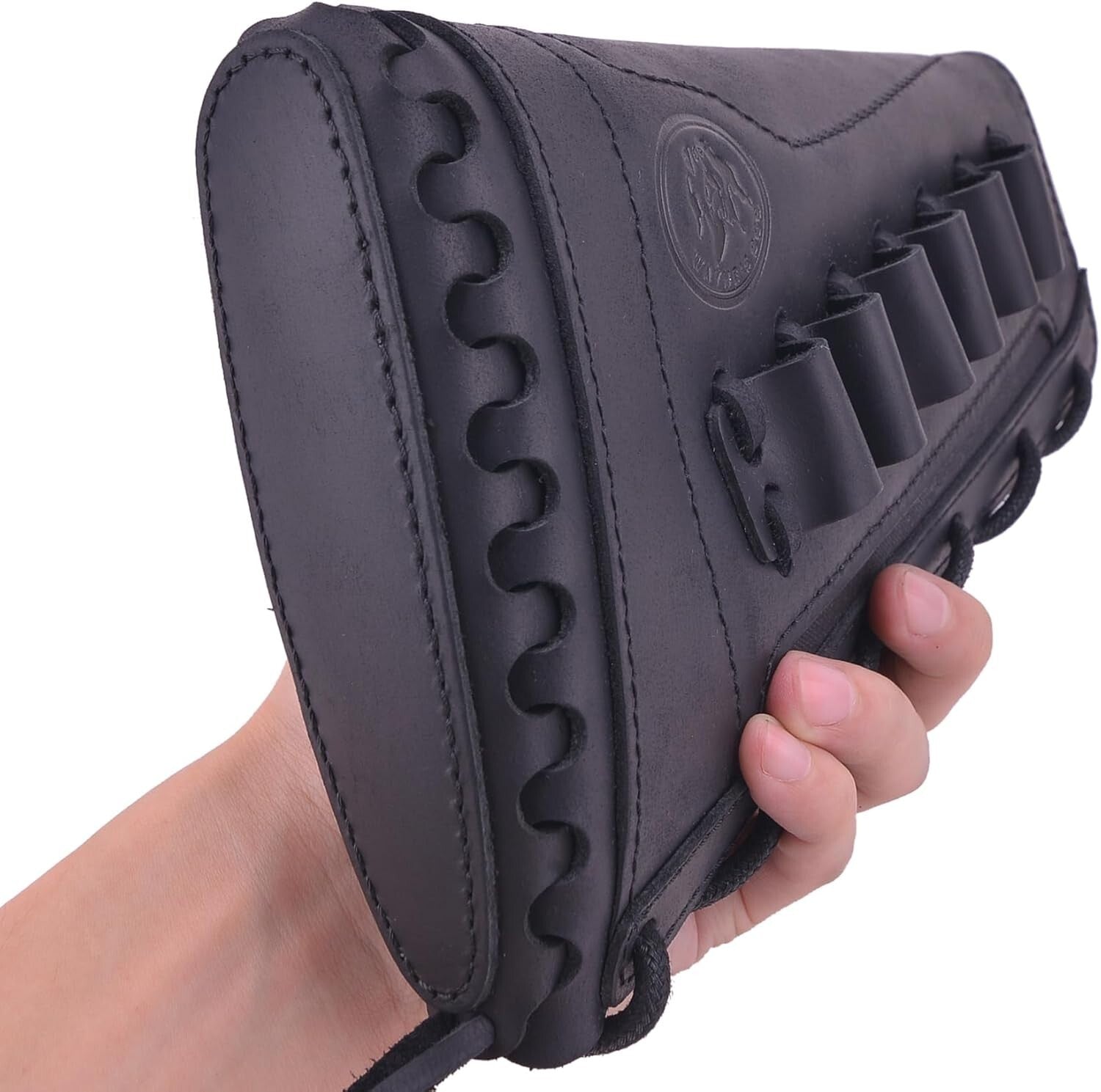 Buffalo Hide Leather Rifle Buttstock Cover - Drawstring Closure & Storage Pocket