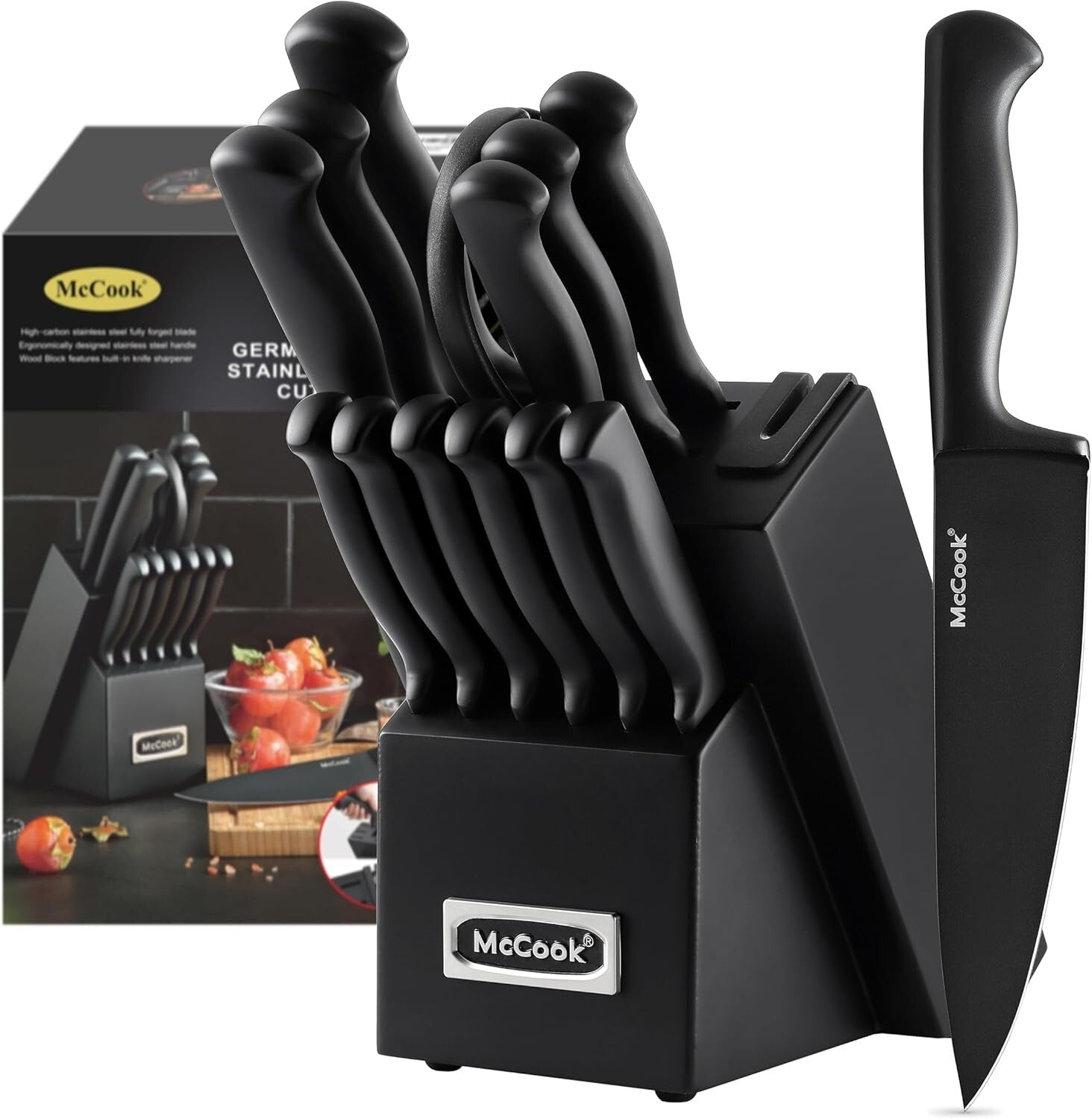 Stylish 15-Piece Non-Stick Knife Set with Built-In Sharpener - Ideal for Gifting