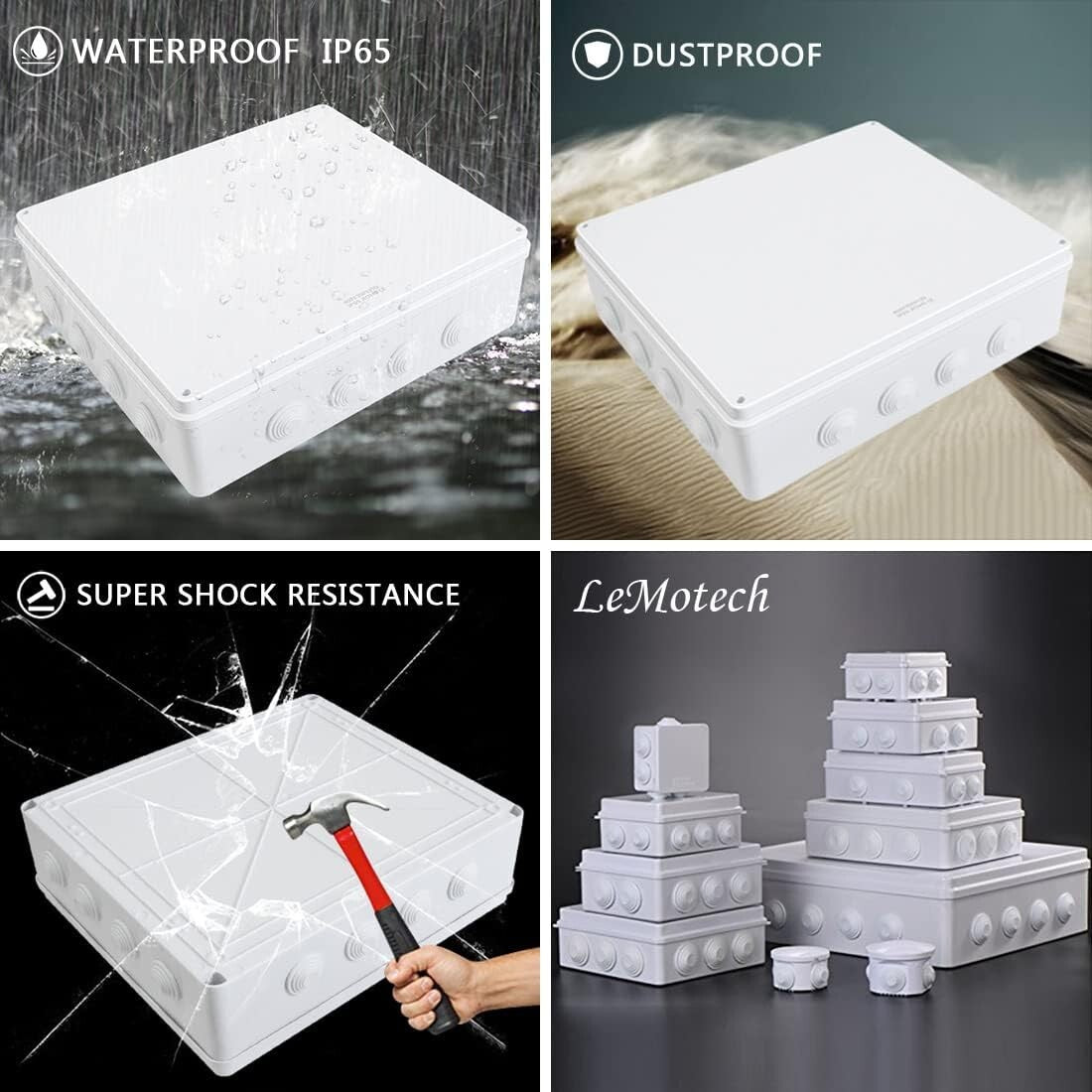 Durable IP65 Waterproof Junction Box for Electrical Projects - 15.7x13.8x4.7in