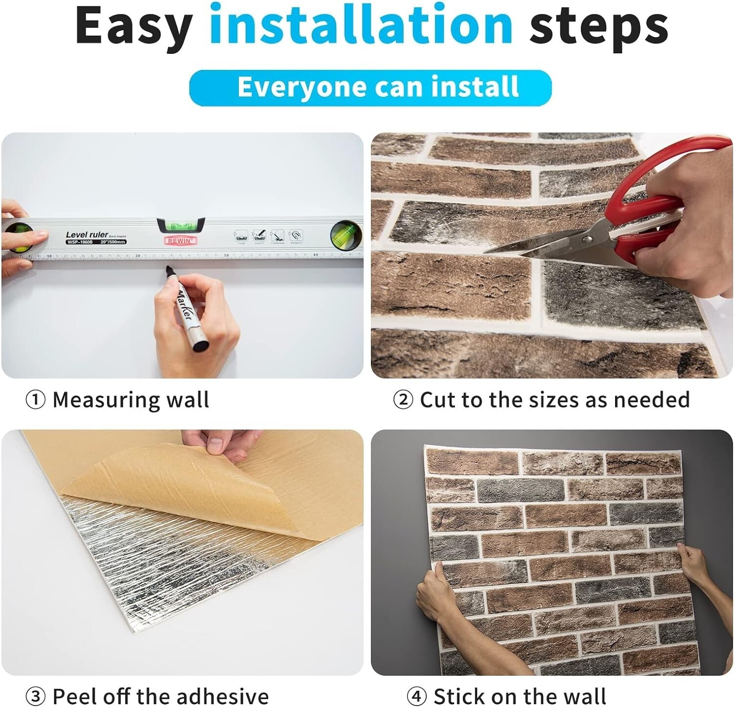 20-Pack 3D Peel and Stick Faux Brick Wall Panels - Waterproof & Stain Resistant