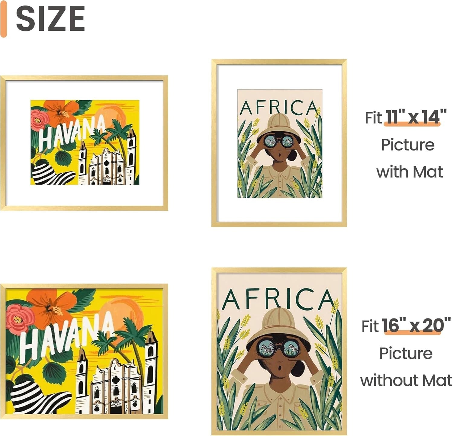 Classic Gold 16x20 Picture Frames Set - Perfect for Gifts & Home Decor