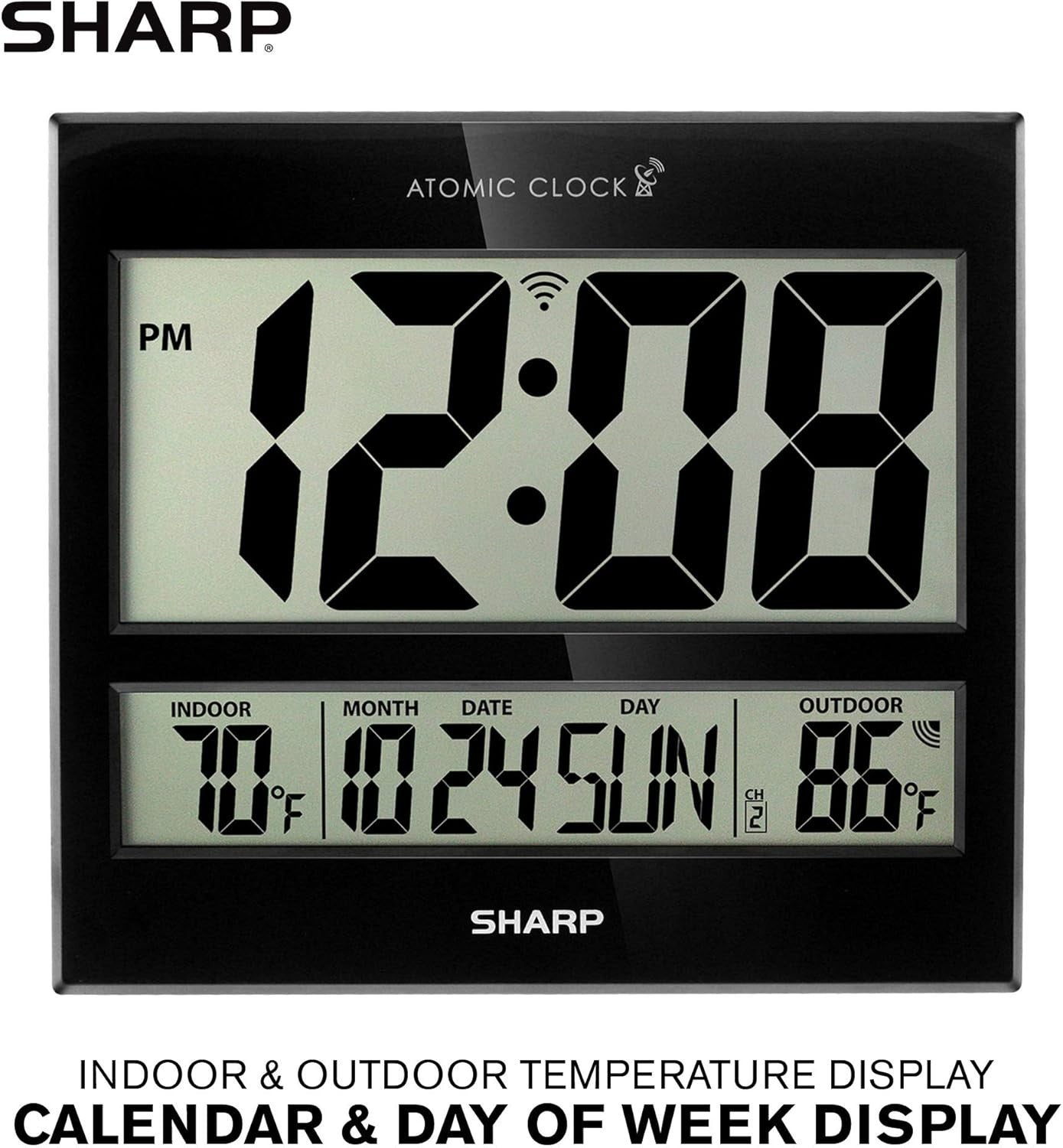 Battery Operated Atomic Clock - 3" LCD Display & Wireless Temperature Sensor