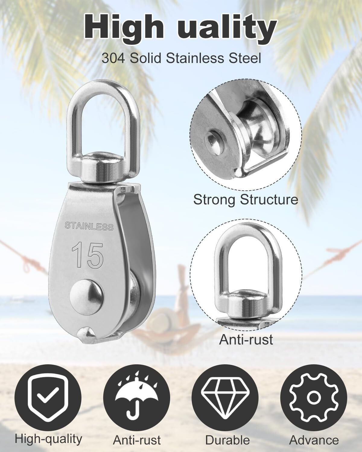 Premium 50 Pack M15 Pulleys with 360° Rotation - Ideal for Lifting and Rigging