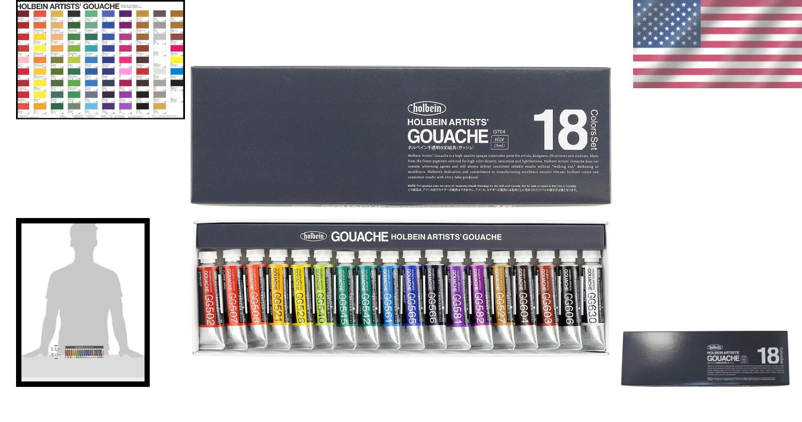 G703 Artist Gouache Set: 18 Matte Finish 5ml Tubes - Indoor & Outdoor Use