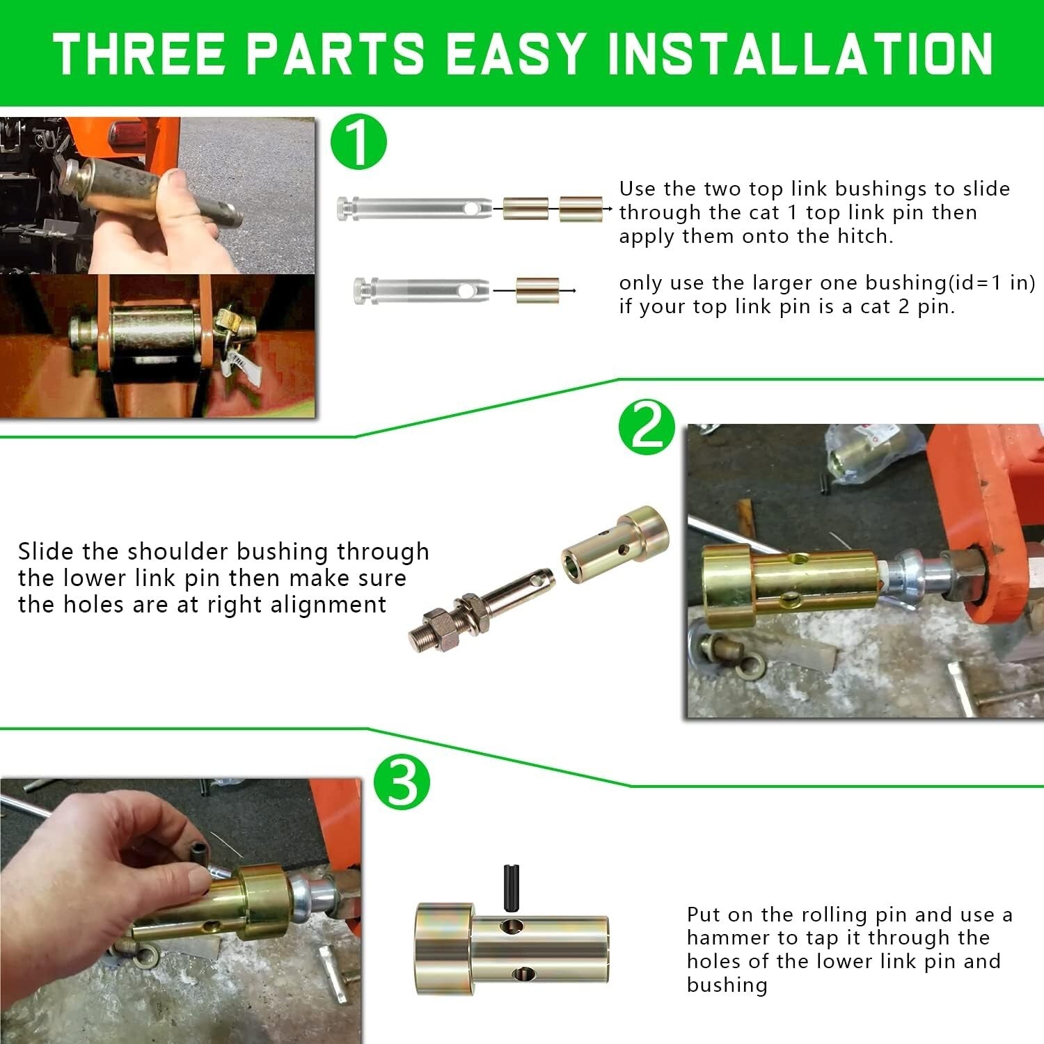 2 Pairs of Quick Hitch Adapter Bushings for Category 1 Tractor Implements