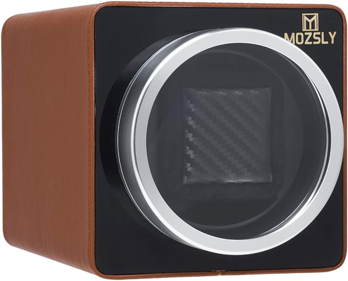 Elegant Faux Leather Watch Winder with 12 Rotation Modes & Soft Pillows