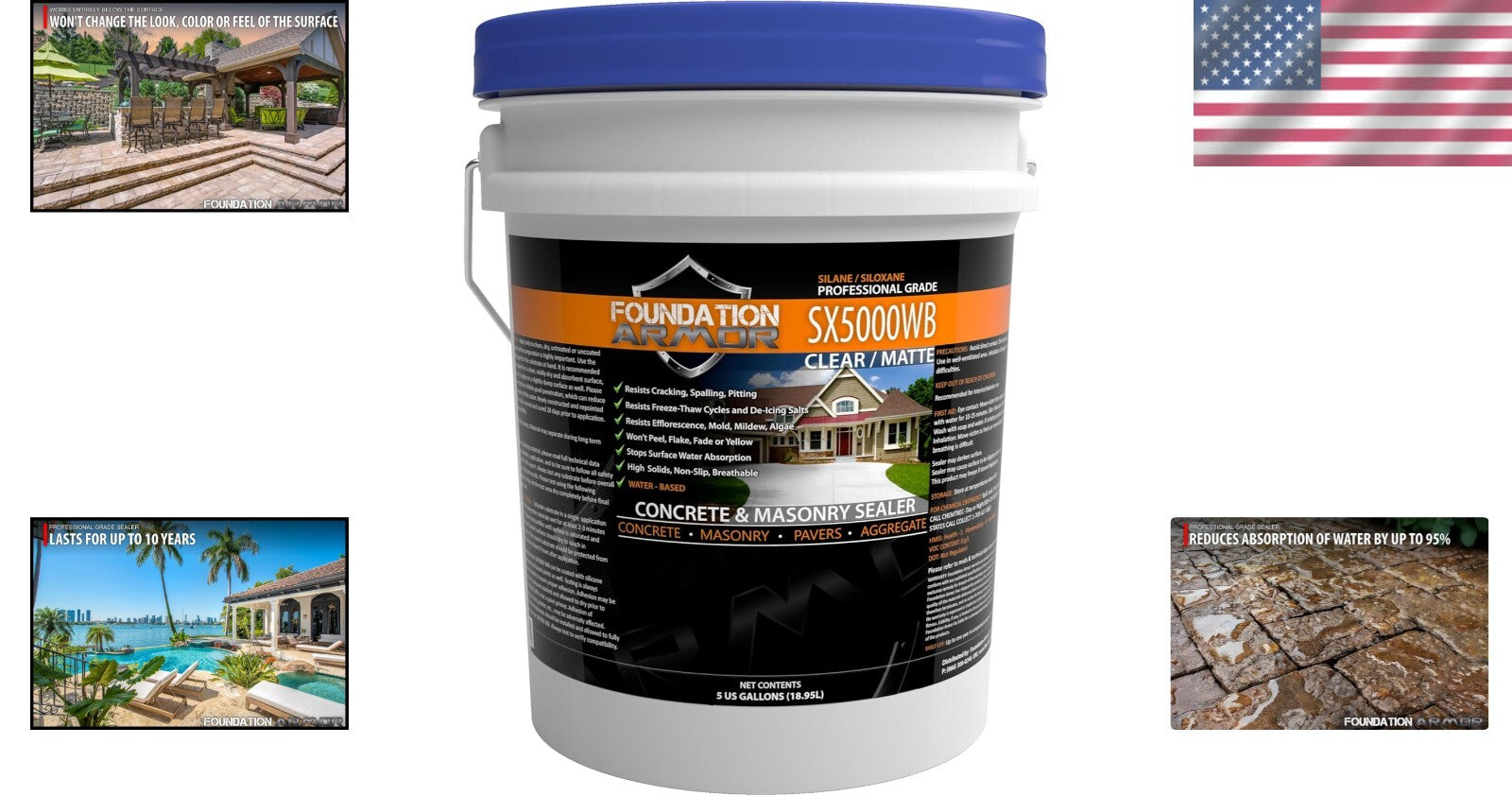 Professional Grade 5-Gallon Clear Water Repellent Sealer for Masonry Surfaces