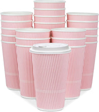 Load image into Gallery viewer, Travel-Ready 16 oz Disposable Coffee Cups - Hot &amp; Cold, 70-Pack Pink Crepe Style