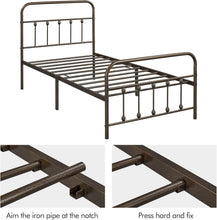Load image into Gallery viewer, Classic Bronze Twin Bed Frame with Storage and High Headboard for Modern Living