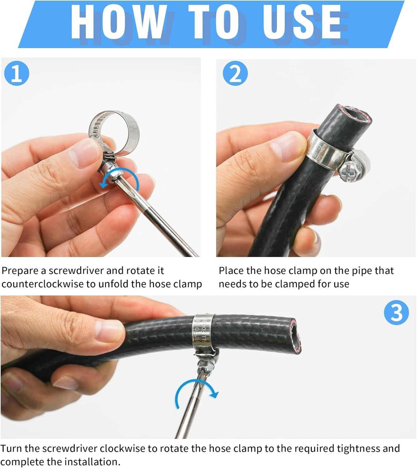 High-Strength Stainless Steel Hose Clamps - 115pcs with Rolled Edge Protection