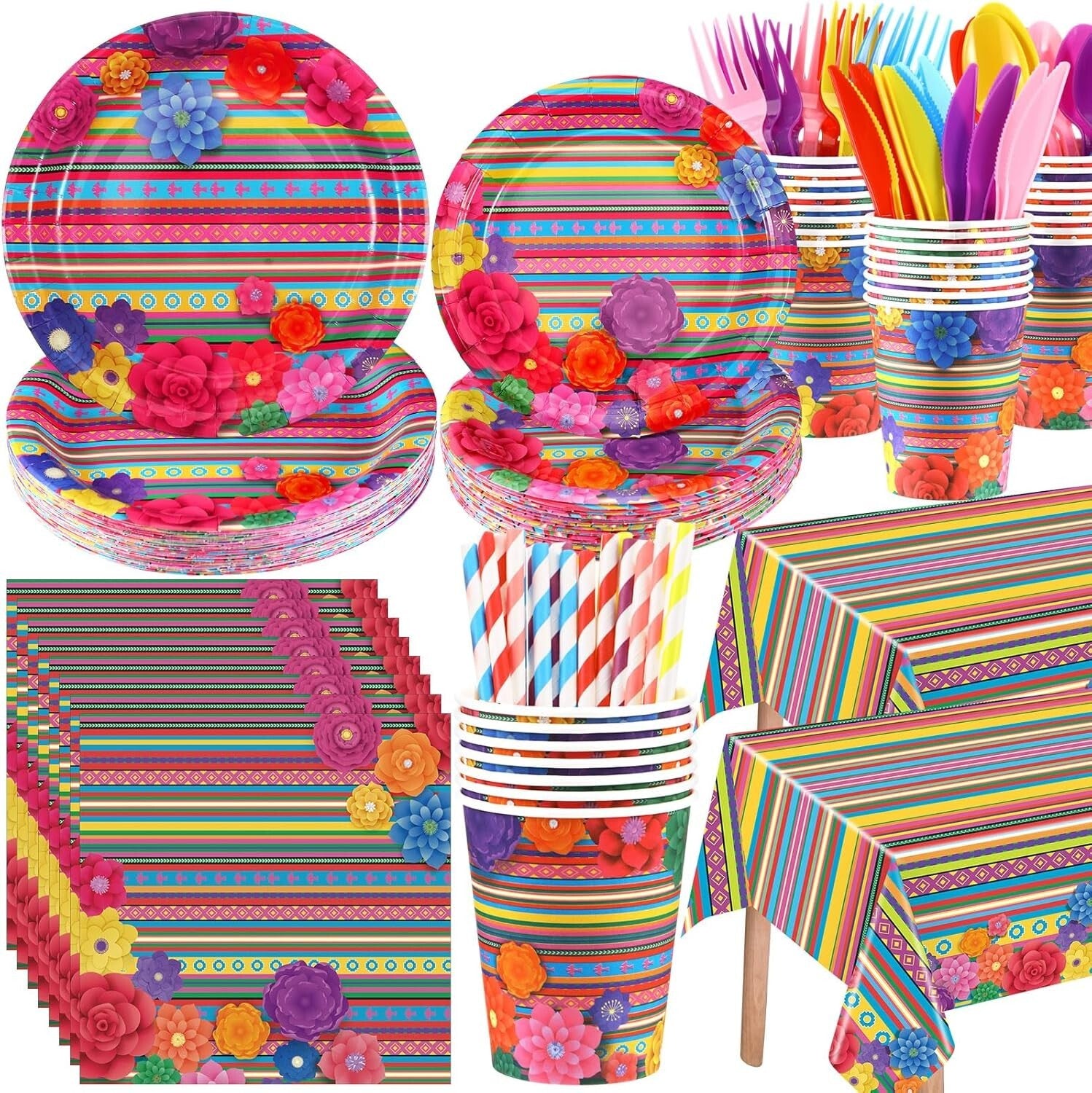Disposable Mexican Party Tableware Set for 50 - Quick Cleanup & Festive Style